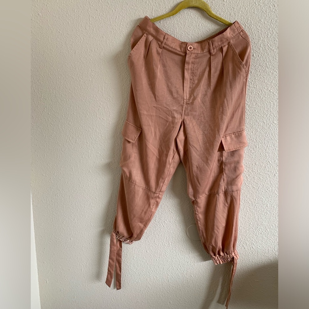 Satin Sheen Cargo Pants With Elastic/Tie Cuffs 🌴 - Picture 3 of 13